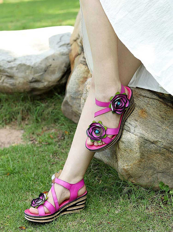 Gorgeous Handmade Rose Wedge Sandals