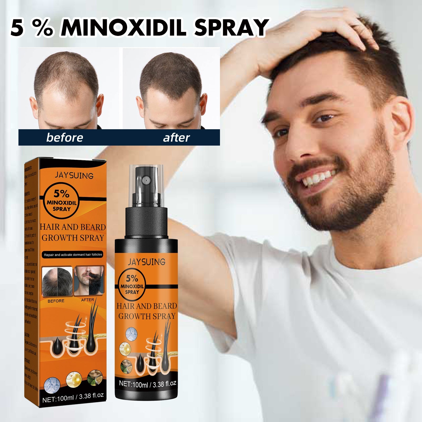 Hair Growth Spray, Men Hair And Beard Thickening Strengthening Anti-loss Care Solution