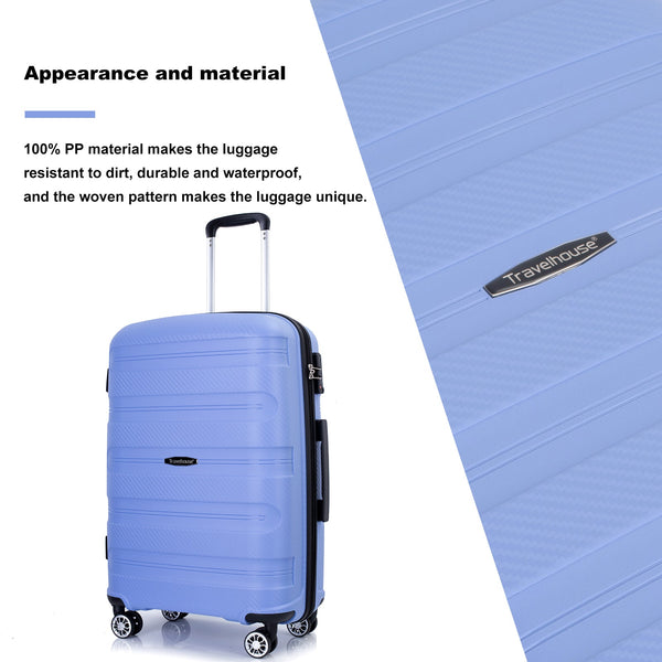 Hardshell Suitcase Spinner Wheels PP Luggage Sets Lightweight Durable Suitcase ,3-Piece Set (20/24/28) ,Purplish Blue