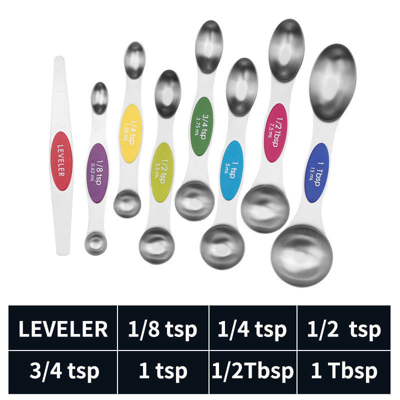 Stainless steel double headed magnetic suction spoon 8-piece set 9-piece set baking tool scale spoon set kitchen seasoning spoon