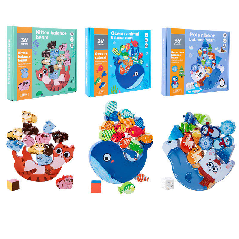 Children's Animal Music Desktop Interactive Game Building Blocks Stacking Balance Boat Early Education Puzzle Wooden Toy