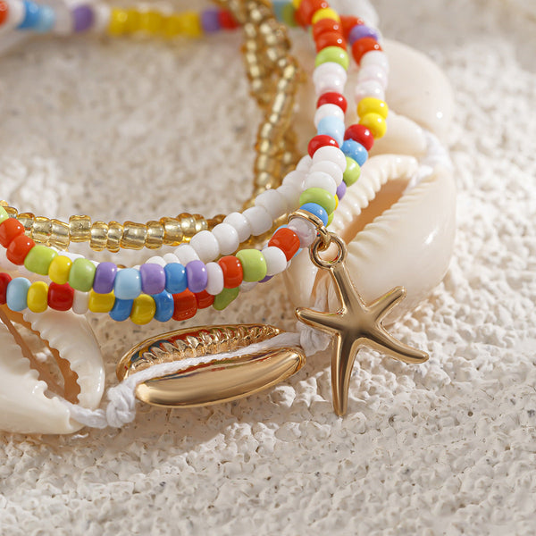 Bohemian vacation style shell rice bead bracelet Bracelet beach starfish bead set for women