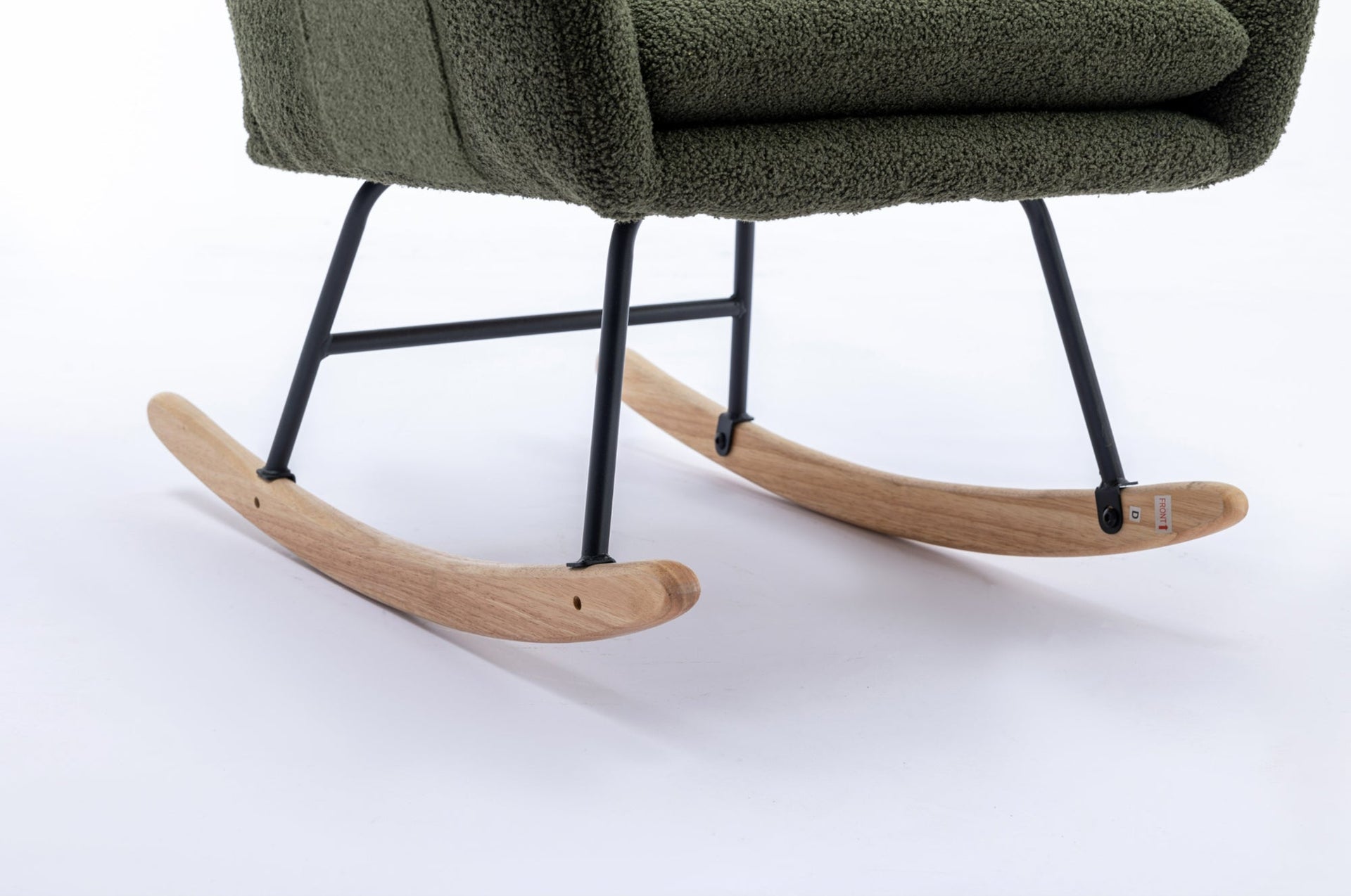 35.5-inch soft Teddy fabric rocking chair with pockets, comfortable wing straps, secure solid wood base (dark green)