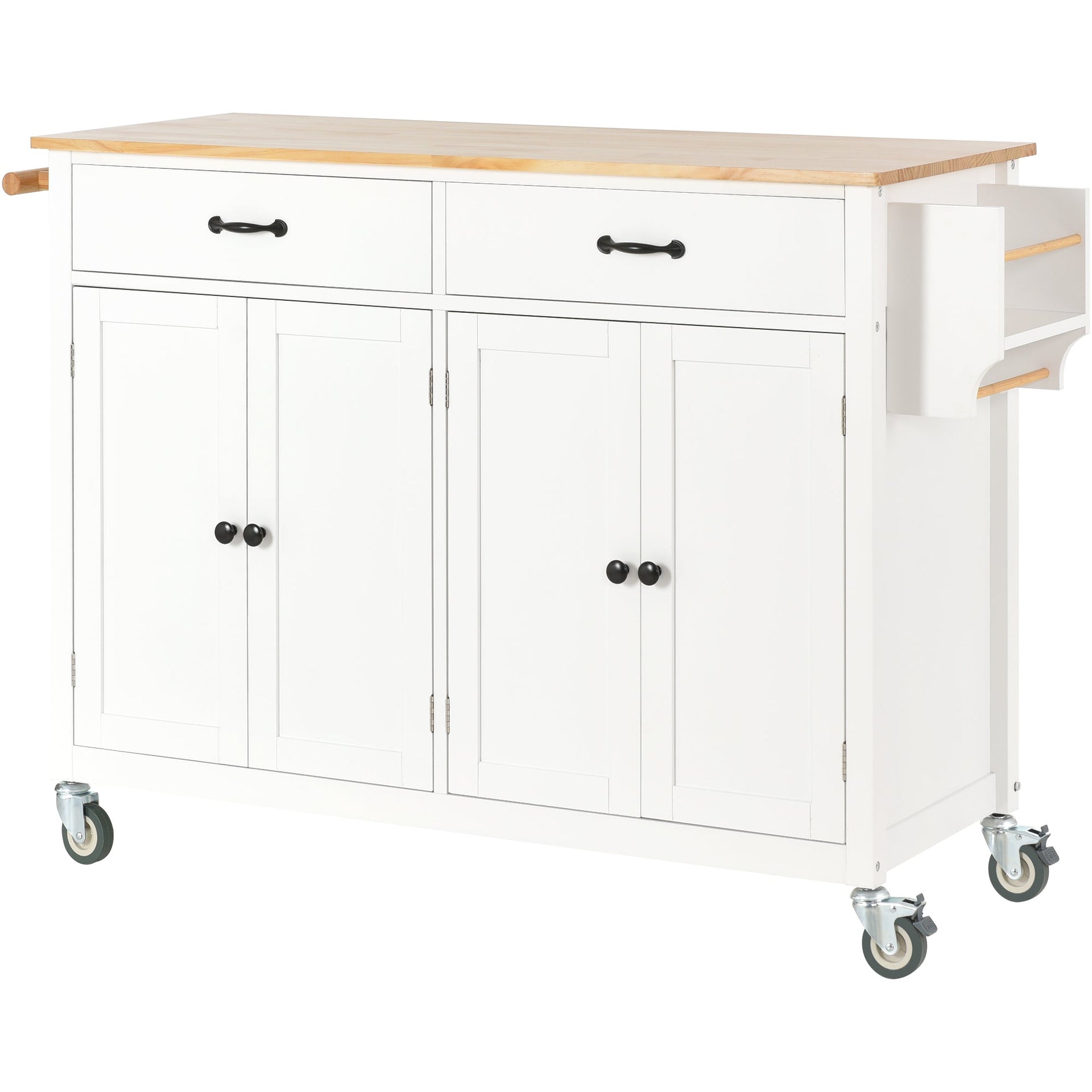 Kitchen Island Cart with Solid Wood Top and Locking Wheels 54.3 Inch Width  (White) V.I.P Digital Presence