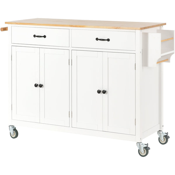 Kitchen Island Cart with Solid Wood Top and Locking Wheels 54.3 Inch Width  (White) V.I.P Digital Presence