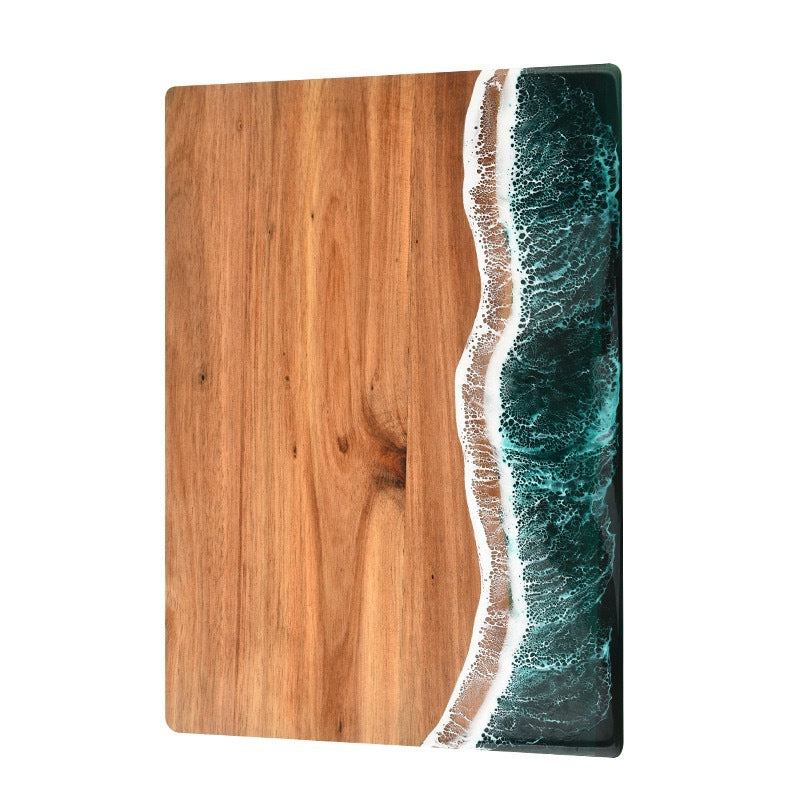 Acacia Wood and New Resin Cutting Board Wave Spliced Design Kitchen Fruit and Steak Board for Chopping Rectangle Wooden Boards