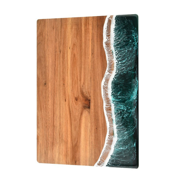 Acacia Wood and New Resin Cutting Board Wave Spliced Design Kitchen Fruit and Steak Board for Chopping Rectangle Wooden Boards
