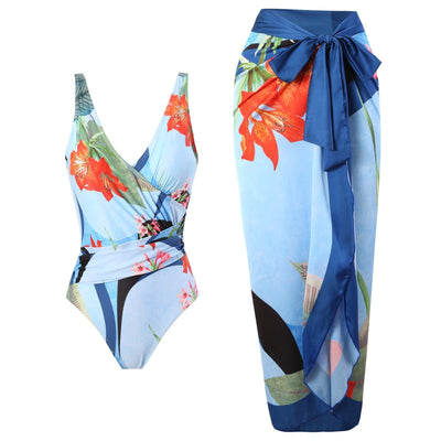 European and American conjoined vacation beach hot spring swimsuit French retro conjoined bikini