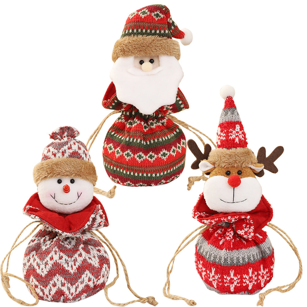 New 3D Knitted Fabric Doll Apple Bag Christmas Decorations Children's Day Gift Bundle Pocket Candy Bag