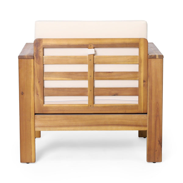 Outdoor Acacia Wood Club Chairs with Cushions, Teak+Beige, 27.75