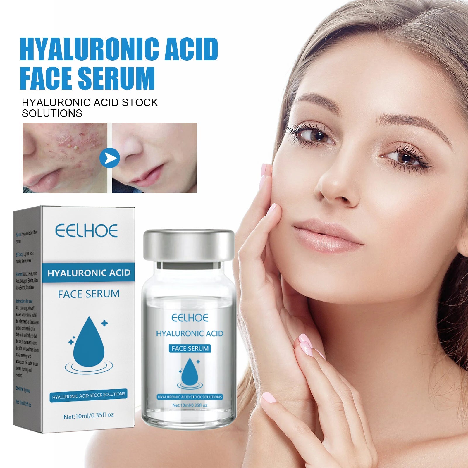 Hyaluronic Acid Face Serum, Moisturizing Repair Lighten Acne Mark Skin Care Whitening Essence