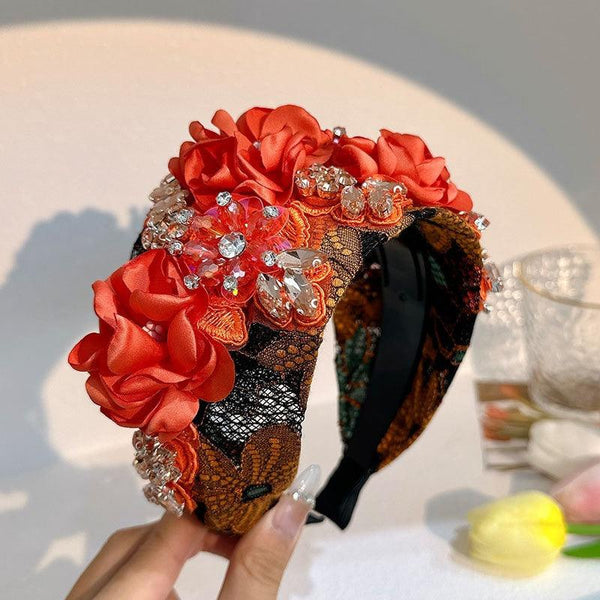 Handmade fabric flower headband and water diamond headband