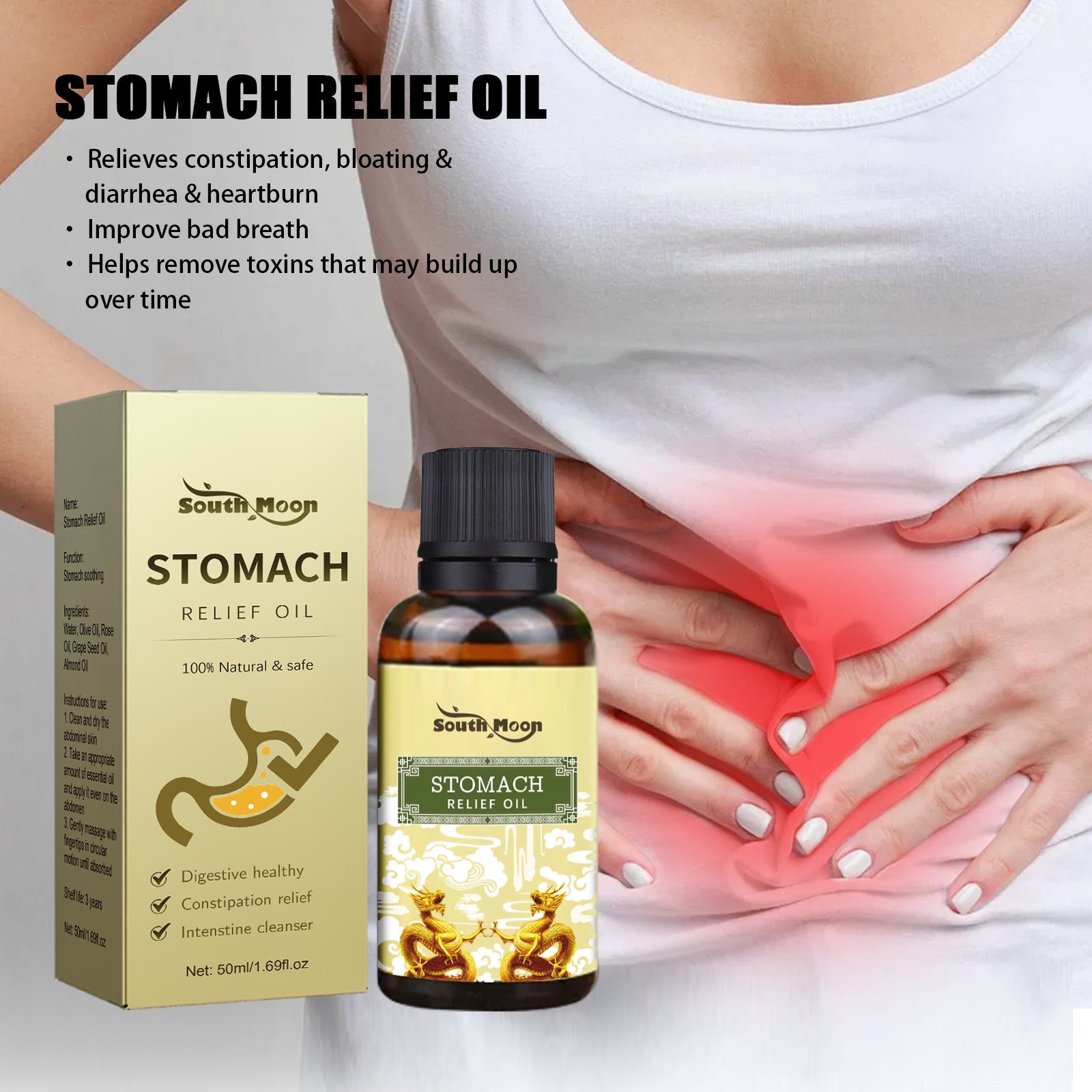 Stomach Relief Oil, Clear Stool Relieve Gastrointestinal Discomfort Massage Treatment Firming And Slimming Oil