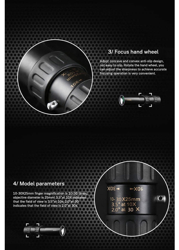 10-30×25 Zoom HD Portable Strong Binoculars Long Range Professional Spyglass Monocular Telescope Low Night Vision for Hunting