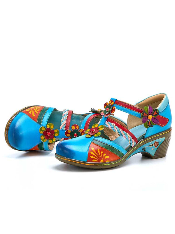 Women Bohemian Leather Printing Stitching Non-slip Breathable Sandals