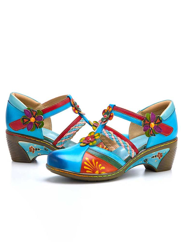 Women Bohemian Leather Printing Stitching Non-slip Breathable Sandals