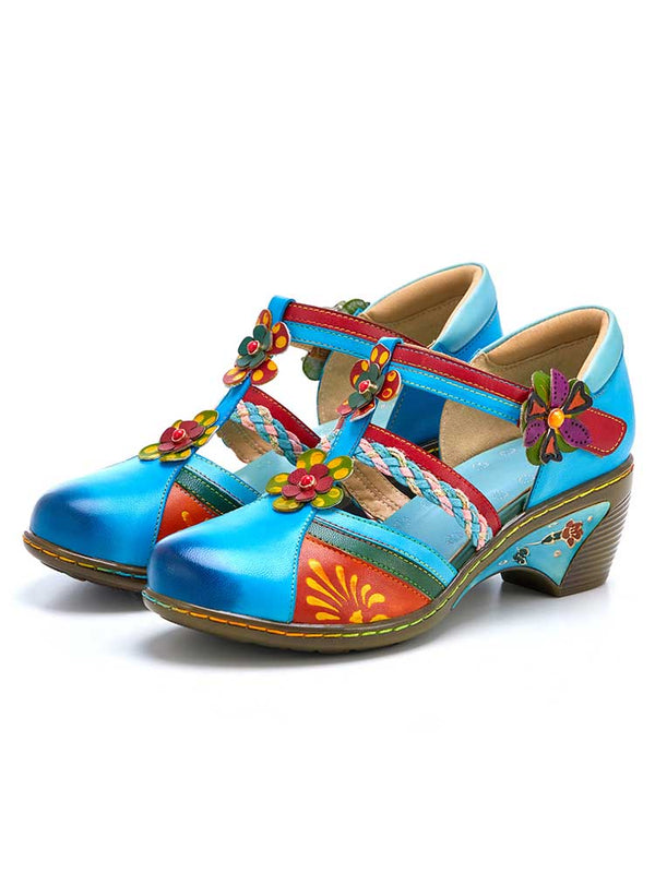 Women Bohemian Leather Printing Stitching Non-slip Breathable Sandals
