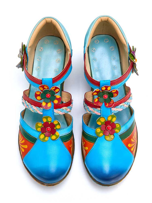 Women Bohemian Leather Printing Stitching Non-slip Breathable Sandals
