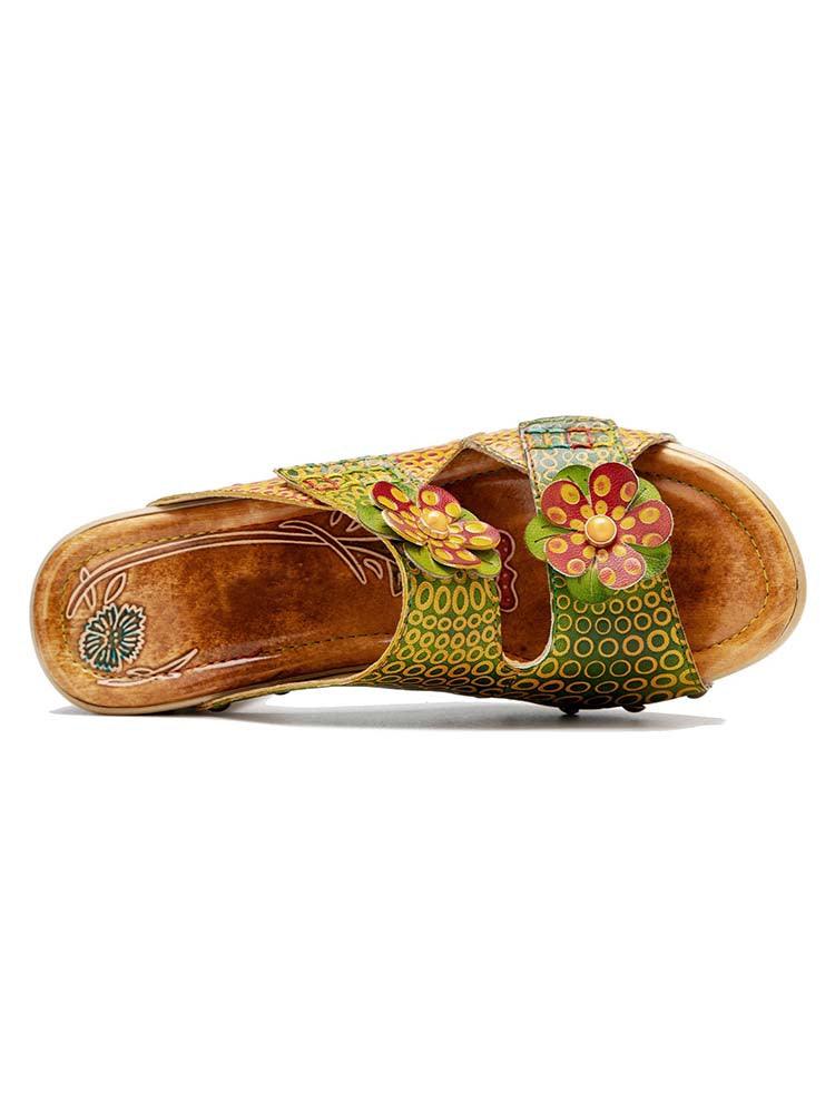 Vintage Handmade Fish Mouth Floral Sandals