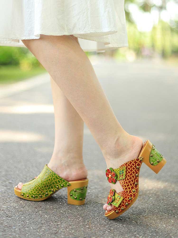 Vintage Handmade Fish Mouth Floral Sandals