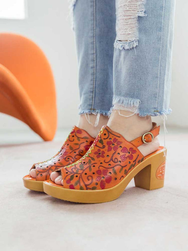 Fish Mouth Genuine Leather High Heel Sandals