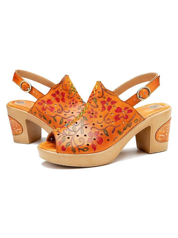 Fish Mouth Genuine Leather High Heel Sandals