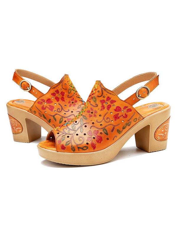 Fish Mouth Genuine Leather High Heel Sandals