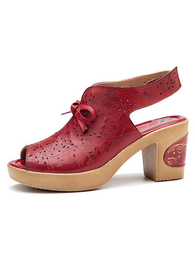 Vintage Handmade Fish Mouth Hollow Sandals