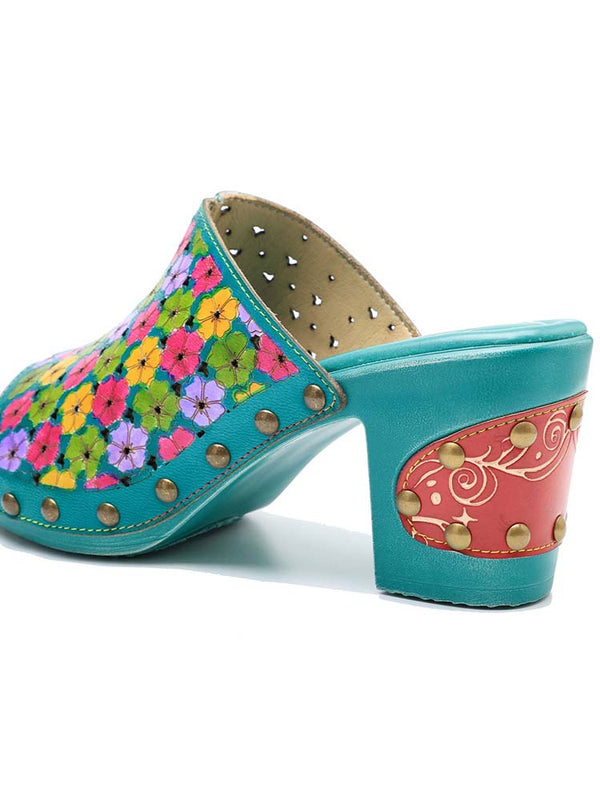 Retro Handmade Four-color Printed Sandals