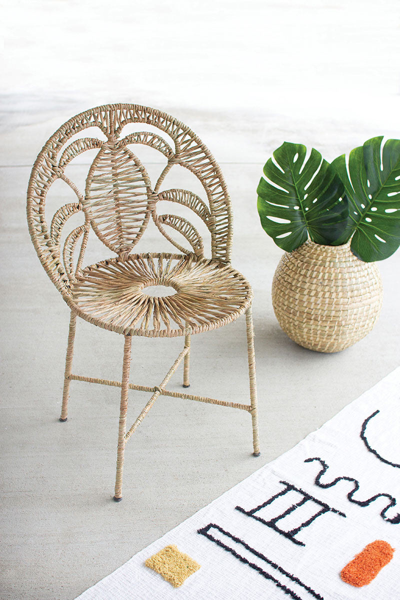 Woven Seagrass and Iron Accent Chair
