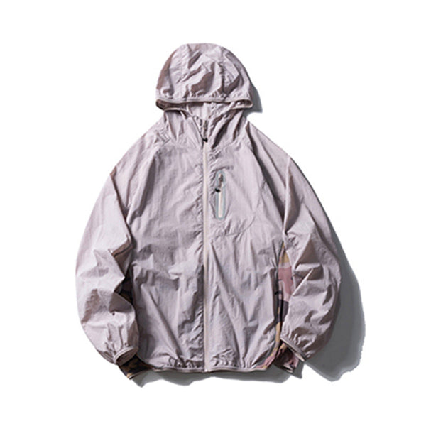 Camouflage Spliced Thin Hooded Sun Protection Clothing Men's Outdoor Sports Reflective Design Casual Jacket Trendy