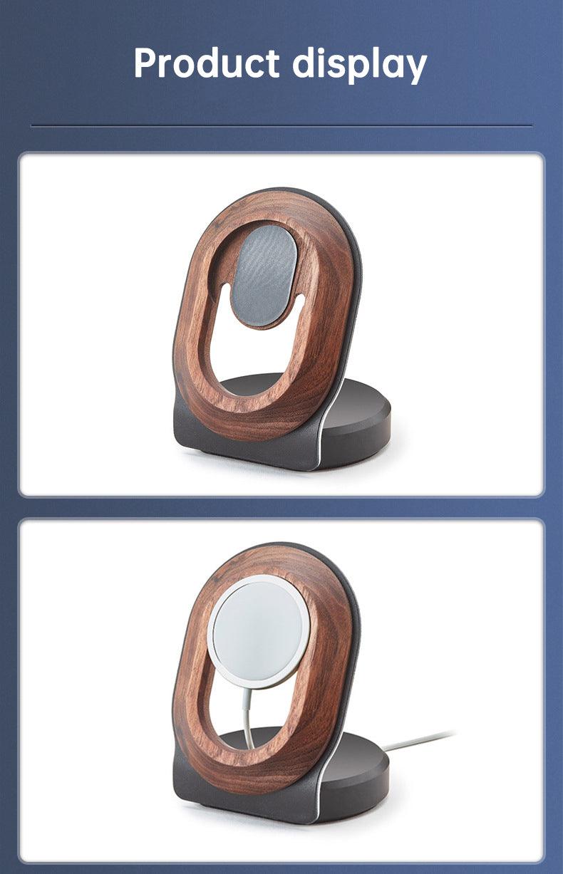 Wooden Desk Shelf Accessories Walnut Wireless Magnetic Charger Wireless Charging Stand For Magsafe