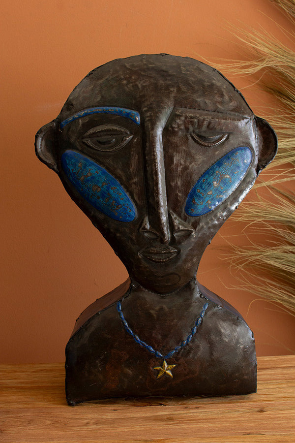 Set of 2 Hand-Hammered Painted People Tabletop Sculptures