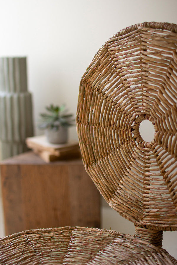 Woven Seagrass and Iron Statement Chair