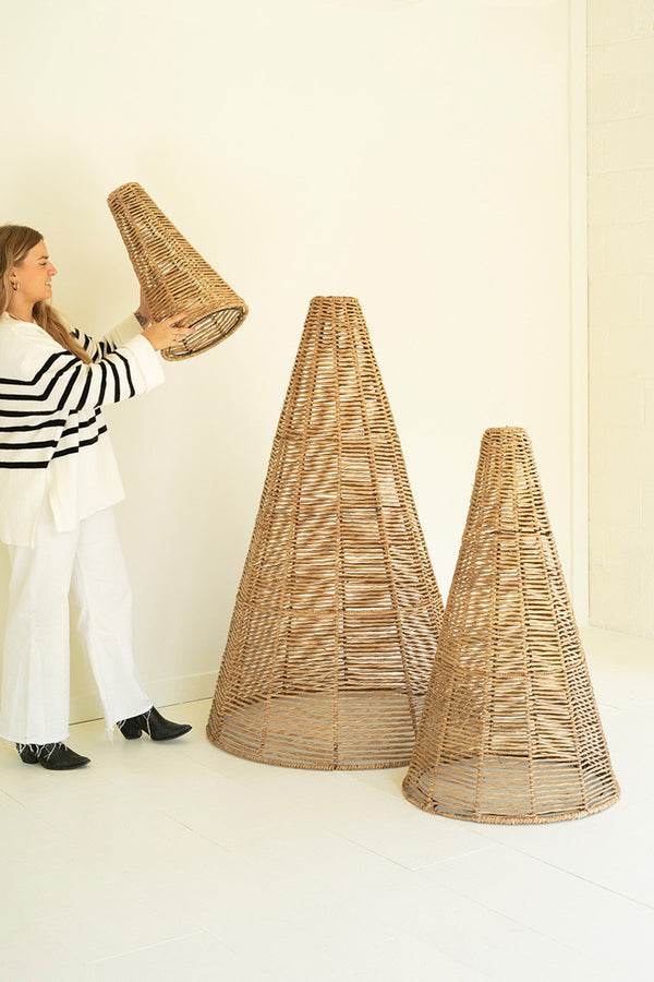 Set of 3 Stacking Seagrass and Iron Topiaries