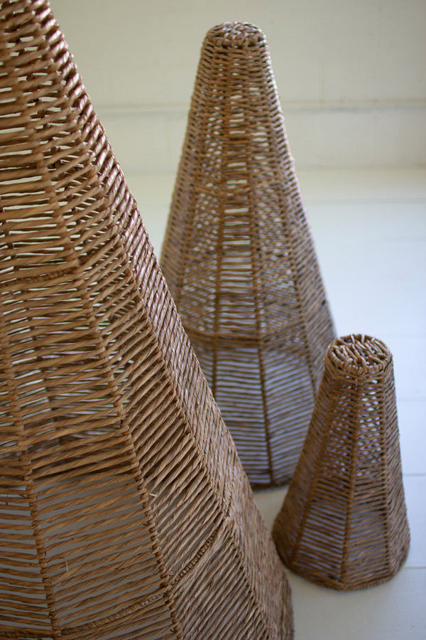 Set of 3 Stacking Seagrass and Iron Topiaries