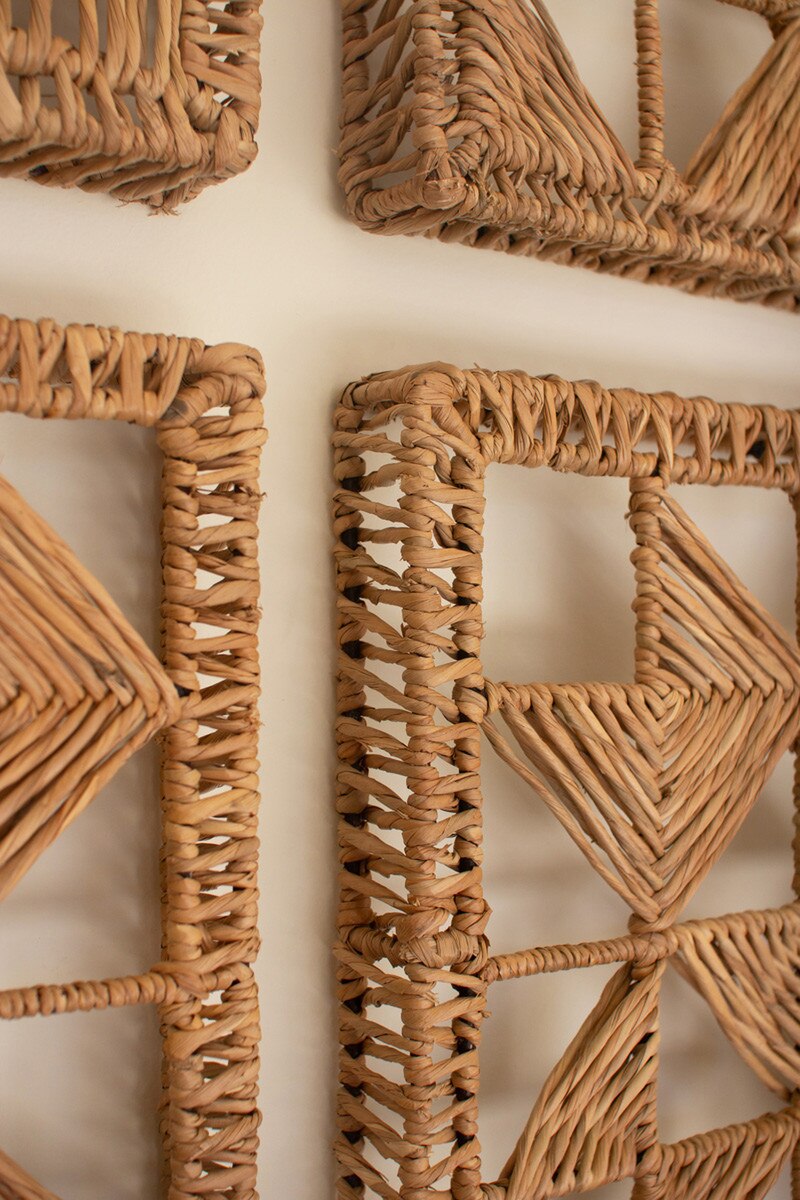 SET OF FOUR SEAGRASS AND IRON QUILT PATTERN WALL ART