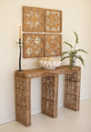 Woven Seagrass and Iron Console Table