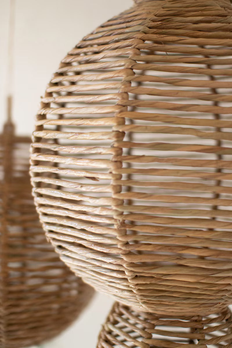 Close-up of a woven rattan basket with a blurred background