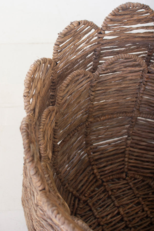 Set of 2 Iron and Seagrass Scalloped Baskets