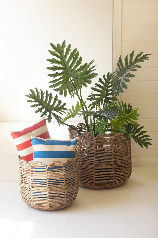 Set of 2 Iron and Seagrass Scalloped Baskets