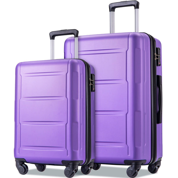 Expanable Spinner Wheel 2 Piece Luggage Set ABS Lightweight Suitcase with TSA Lock 20inch+28inch Purple + Plastic