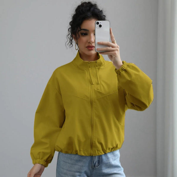 Fashionable Waterproof Short Jacket with Stand Collar for Women