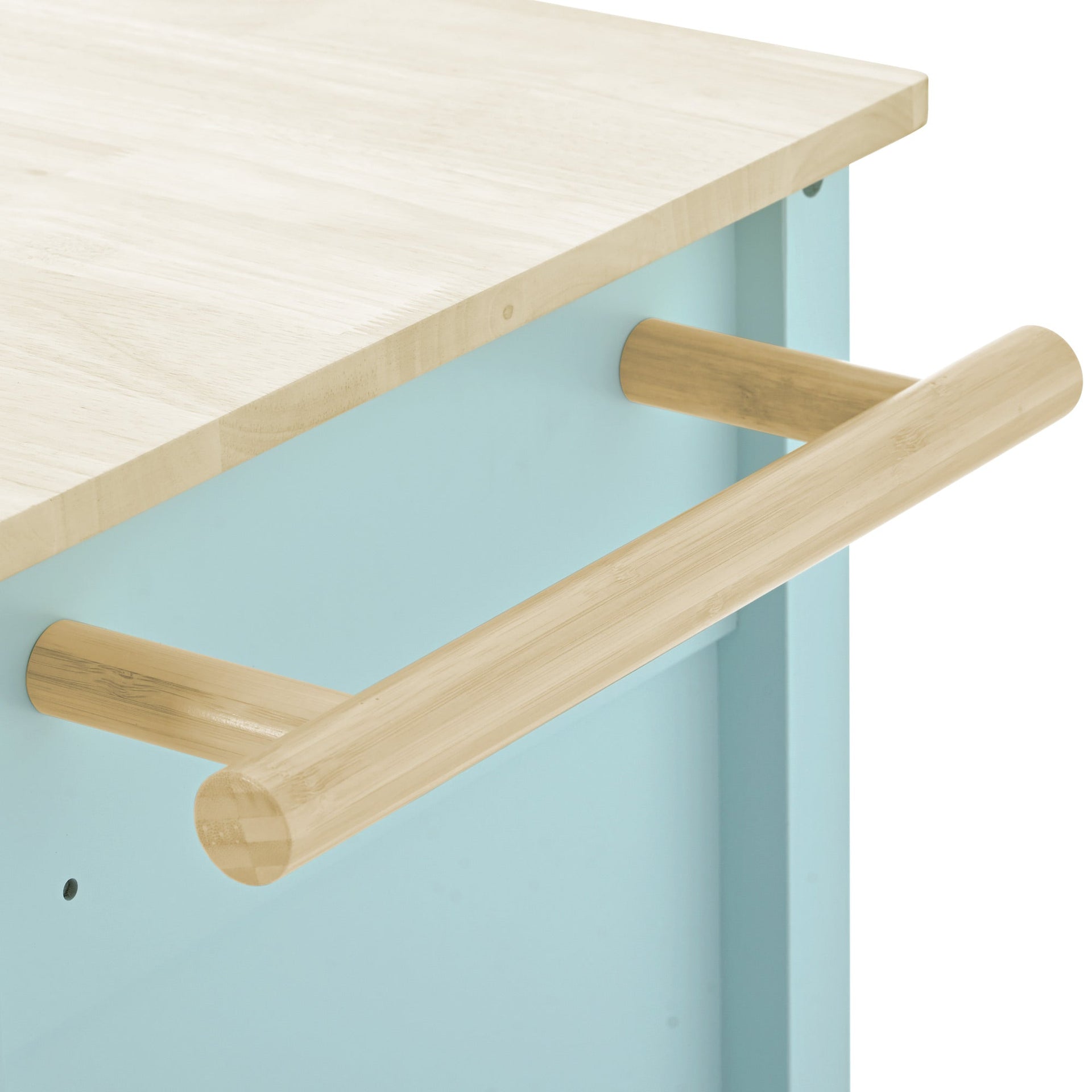 Kitchen Island Cart with 4 Door Cabinet and Two Drawers and 2 Locking Wheels - Solid Wood Top (Mint Green)