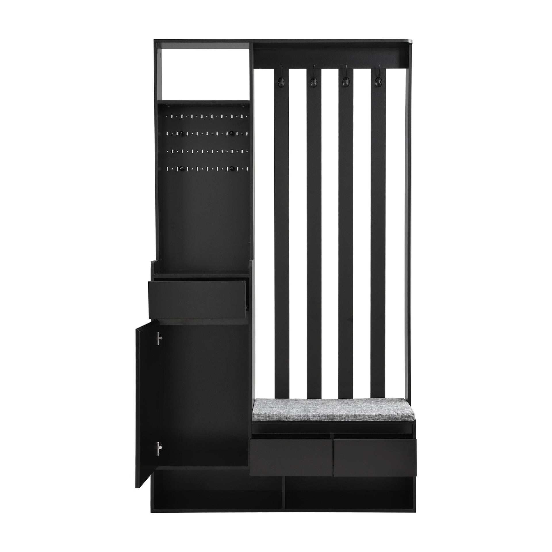 39.3'W70.8'H multifunctional corridor shoe cabinet with soft padded nail board and black hanger with entrance hook