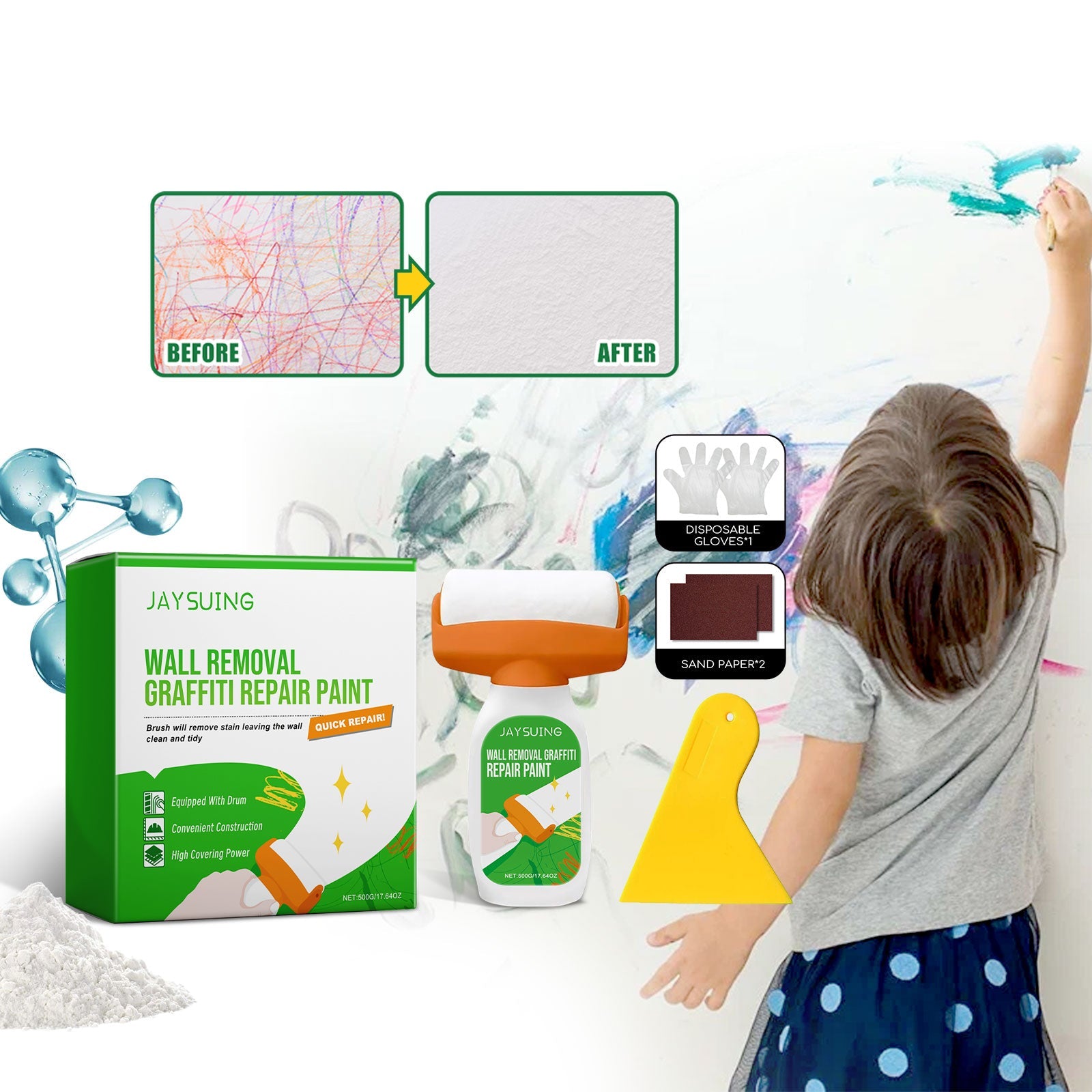 JAYSUING Wall Removal Graffiti Repair Paint, Wall Graffiti Stain Cover Repair Home Self-Painted Wall Paint