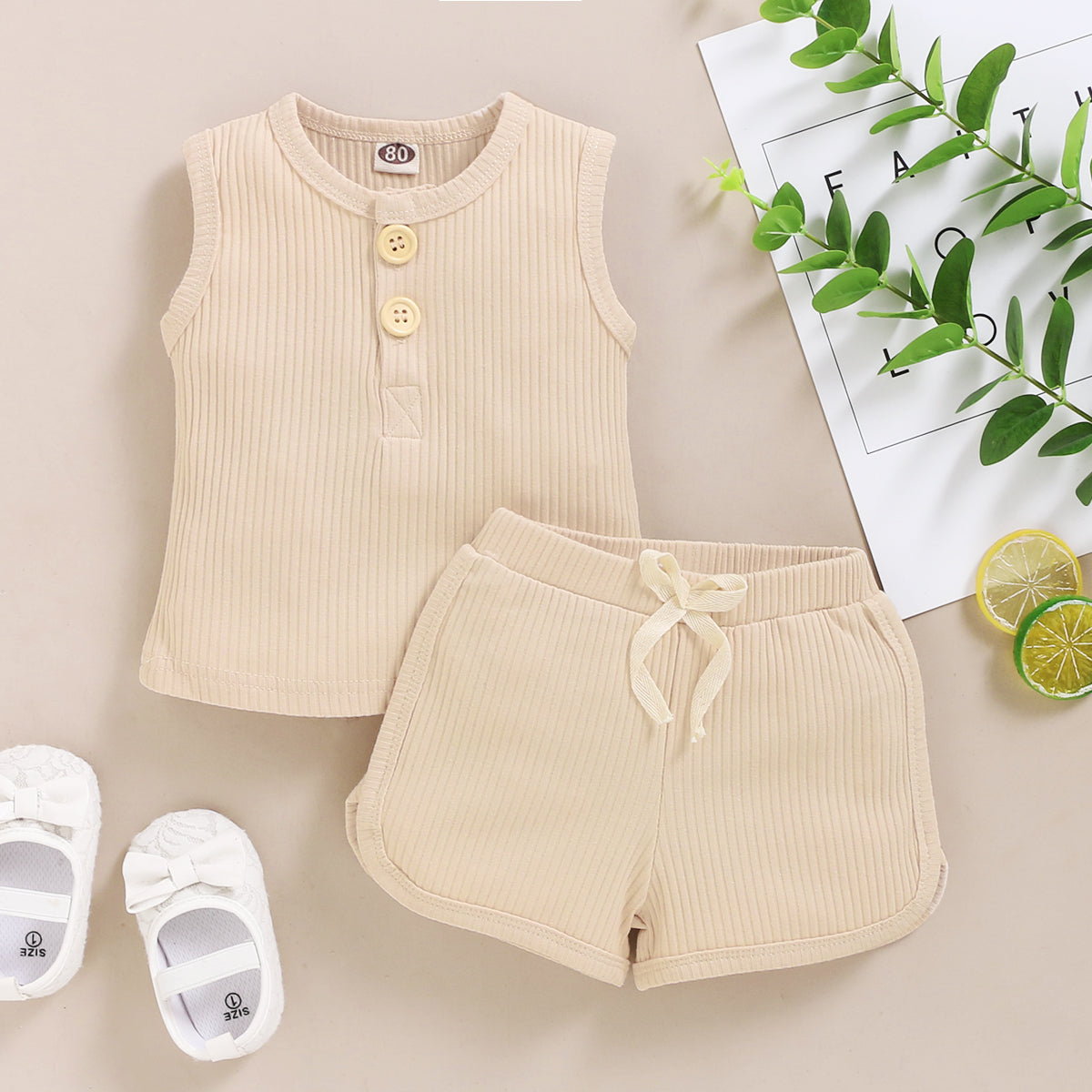 Baby Clothes Set Toddler Boys Girls Solid Sleeveless Button Vest Tops+shorts Outfits Set roupa bebes menina newborn clothes