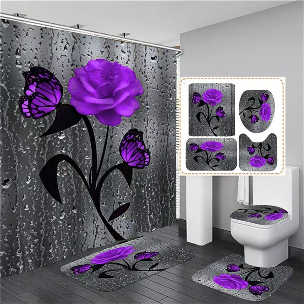 Hot HD Digital Printing Polyester Waterproof Polyester Flower Bathroom Hotel Shower Curtain