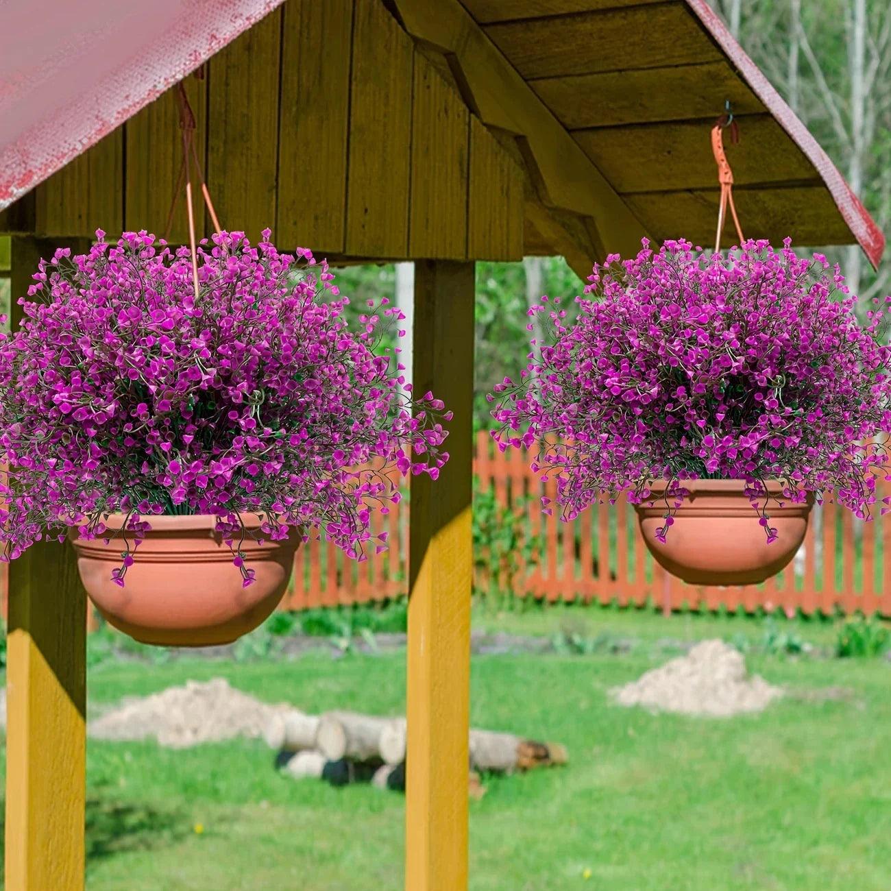 12 Bunches Outdoor Artificial Flowers UV Resistant Plastic Shrubs Decorative Plants for Garden Edging Window Boxes Fake Greene