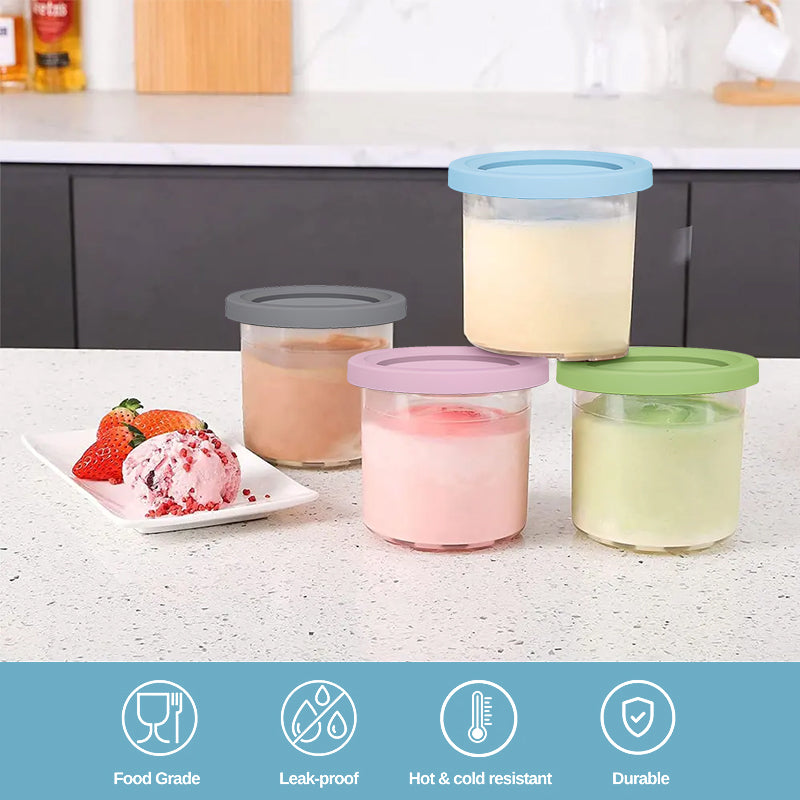 4-Pack Replacement Containers & Lids for Nin-ja Creami Deluxe Pints, 16oz, Compatible with NC299AMZ & NC300s, Original Grey